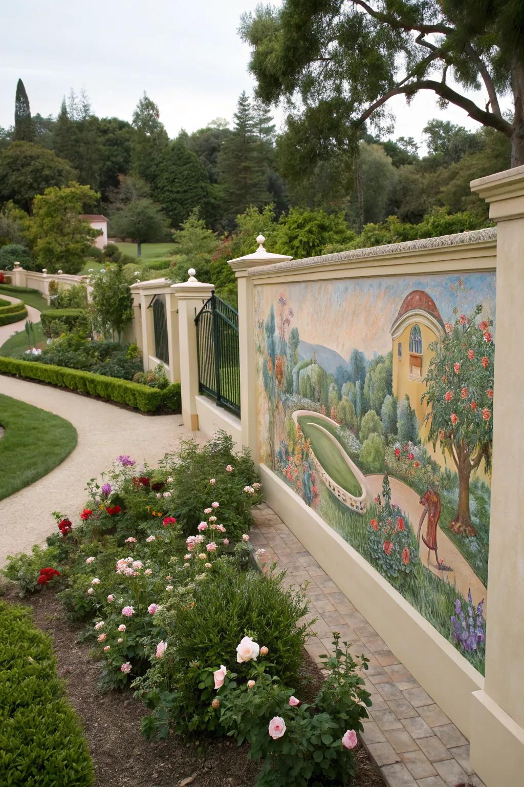 Stucco wall featuring a custom mural for a unique personal touch.