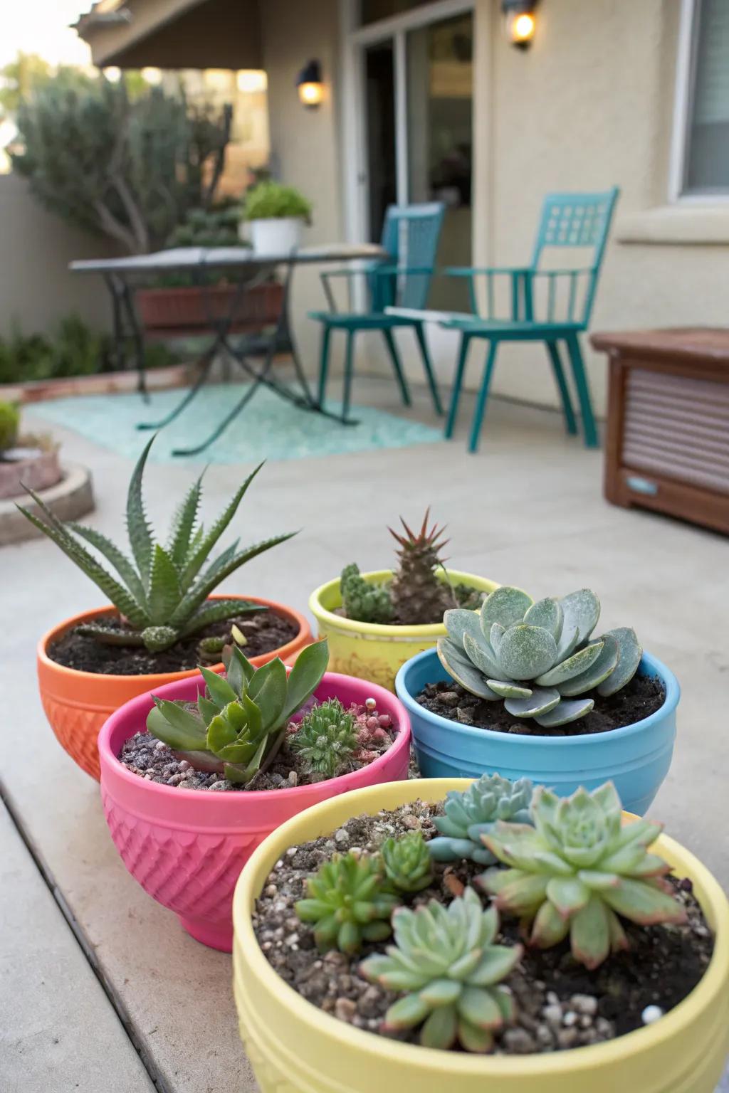 Containers highlight succulents and offer flexibility