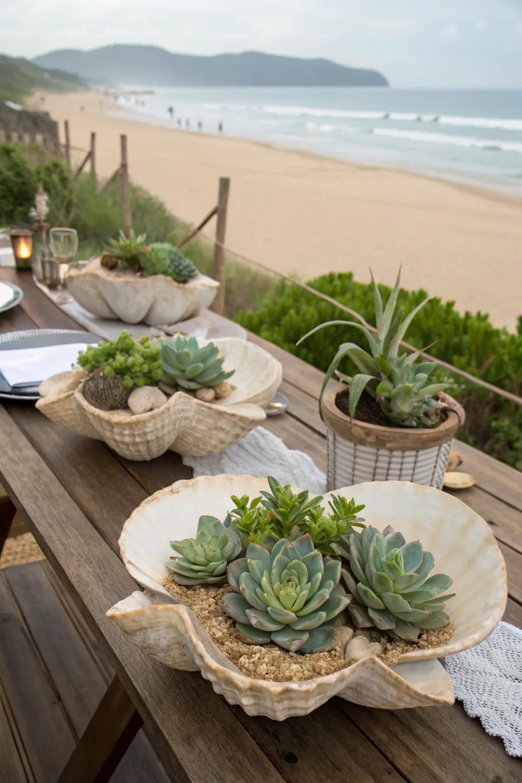 Shells make perfect small planters for a beachy vibe