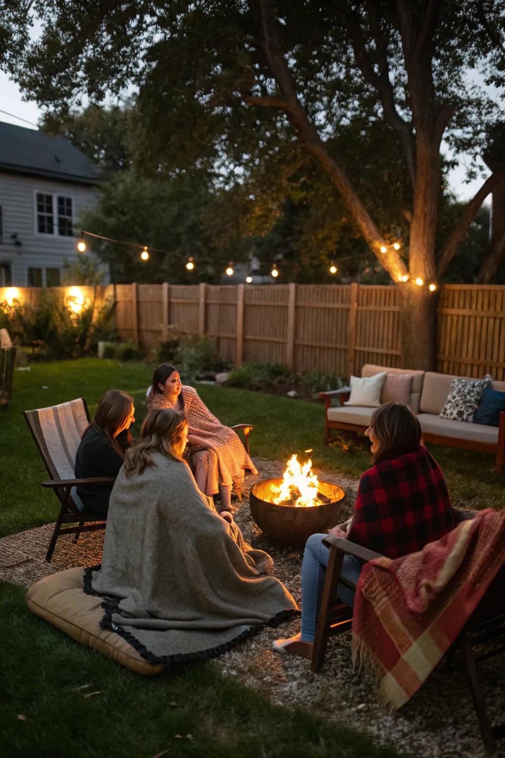 Gather around the fire pit for a cozy and reflective end to the night.