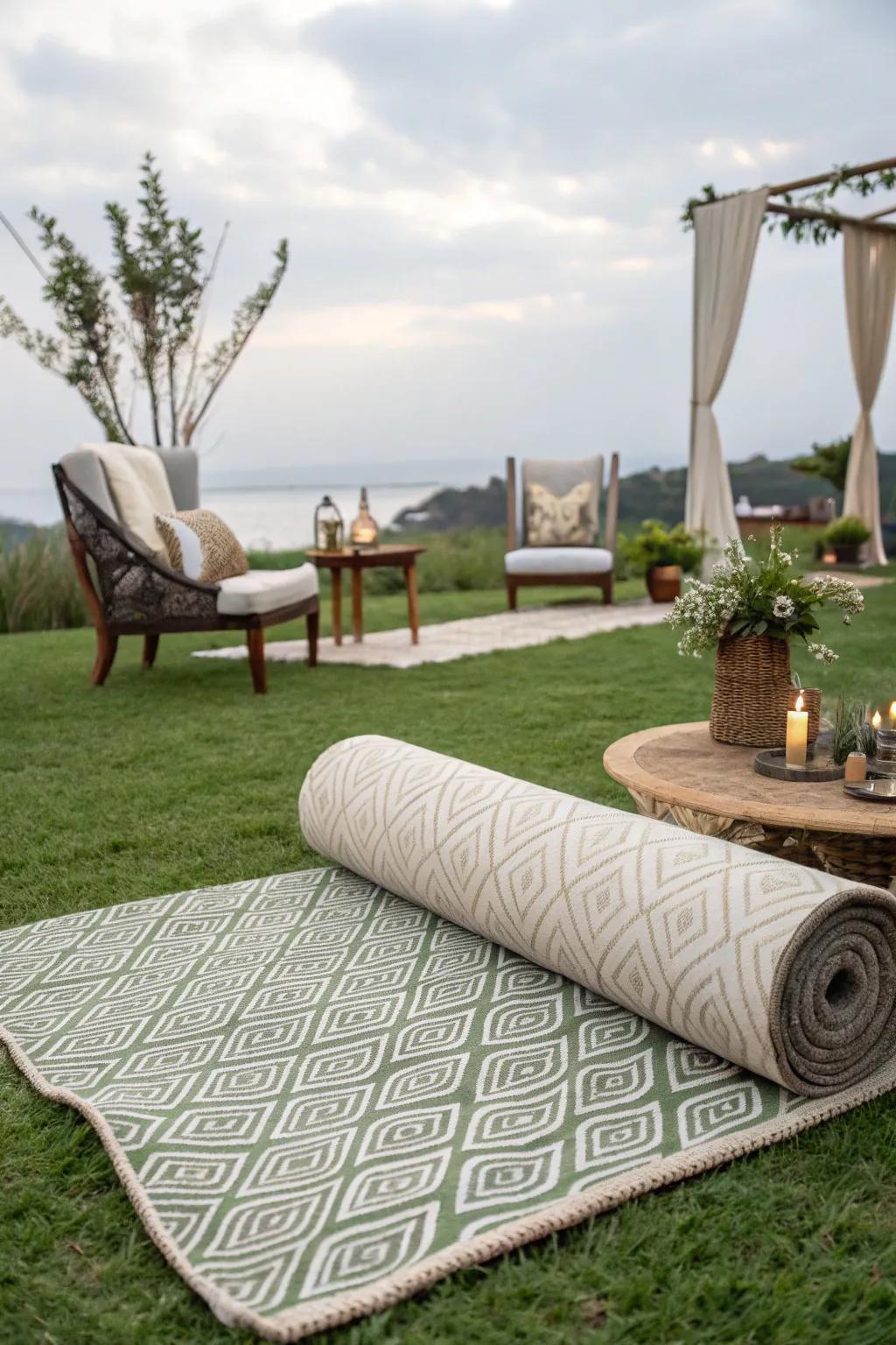 Stone carpets add a touch of luxury to temporary outdoor spaces