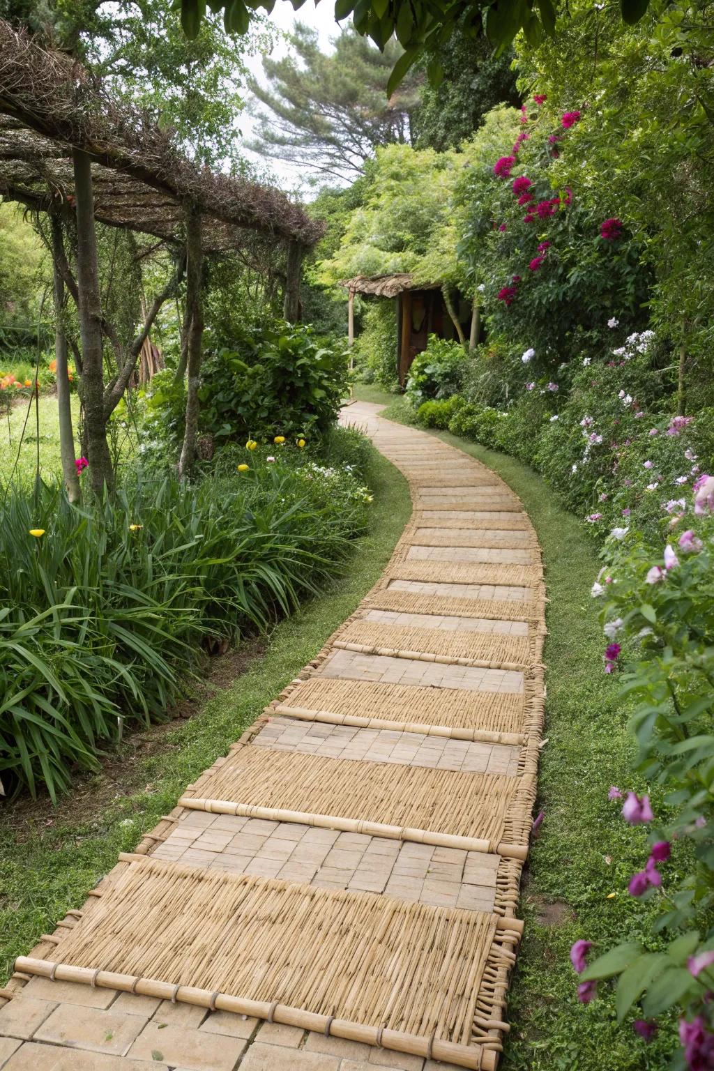 Woven grass mats offer a natural and easy walkway solution.