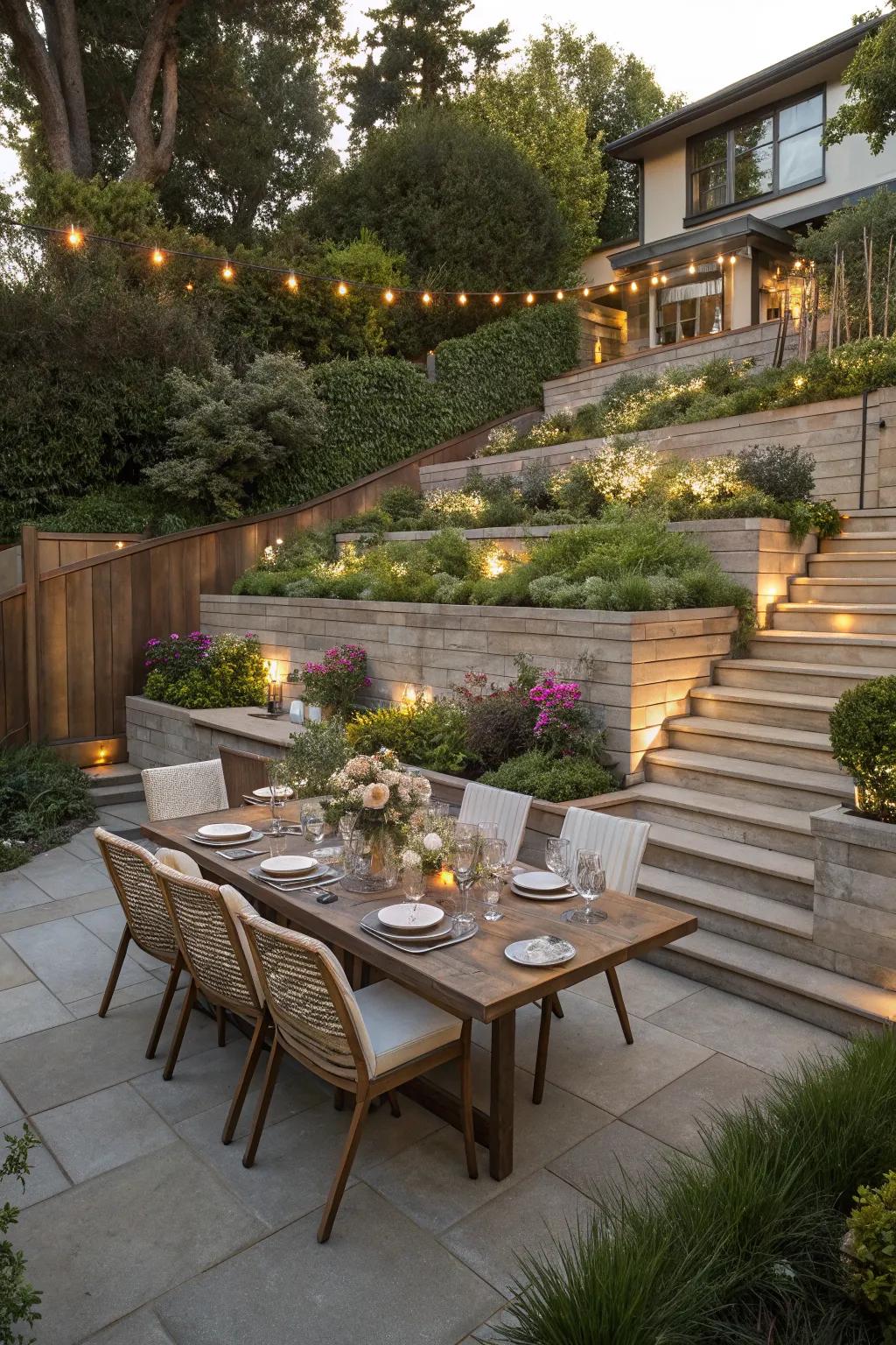 Outdoor dining spaces enhance your garden enjoyment.