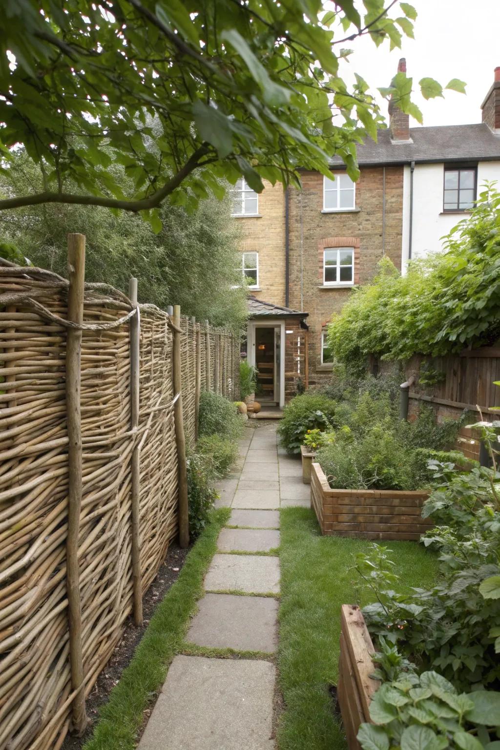 Willow hurdles infuse rustic charm into your private space.