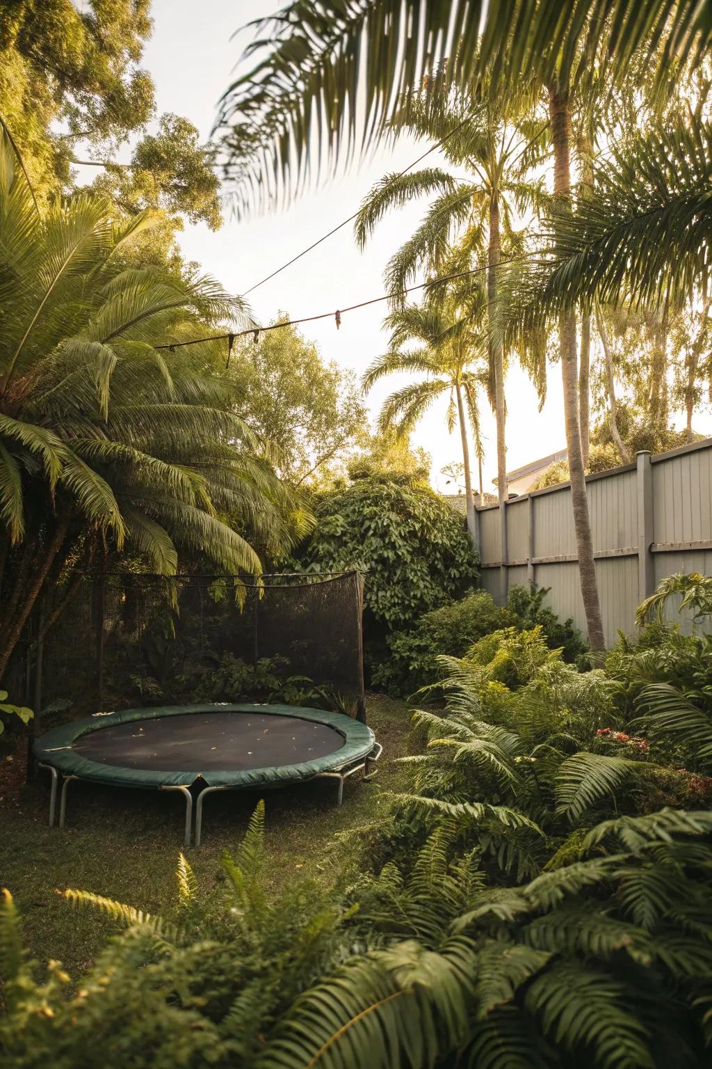 Enjoy a tropical escape with a botanical trampoline garden.