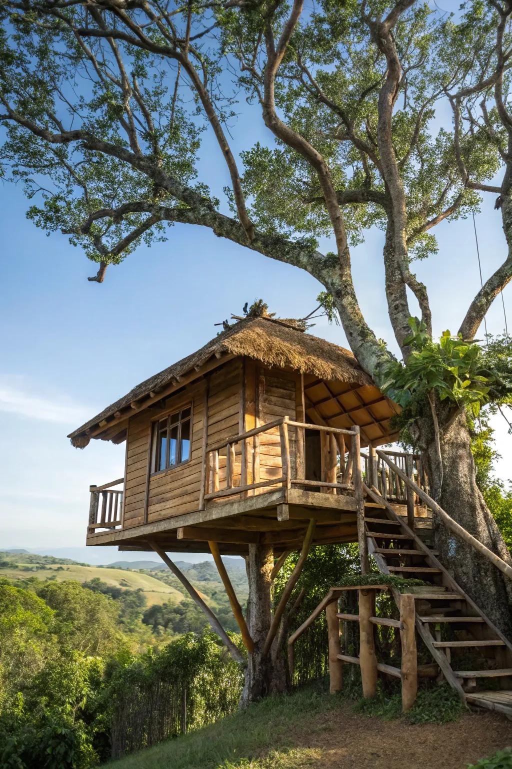 A tree house built with sustainable materials for a greener future.
