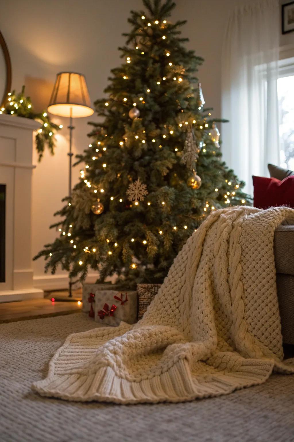 Chunky knit blankets add warmth and texture.
