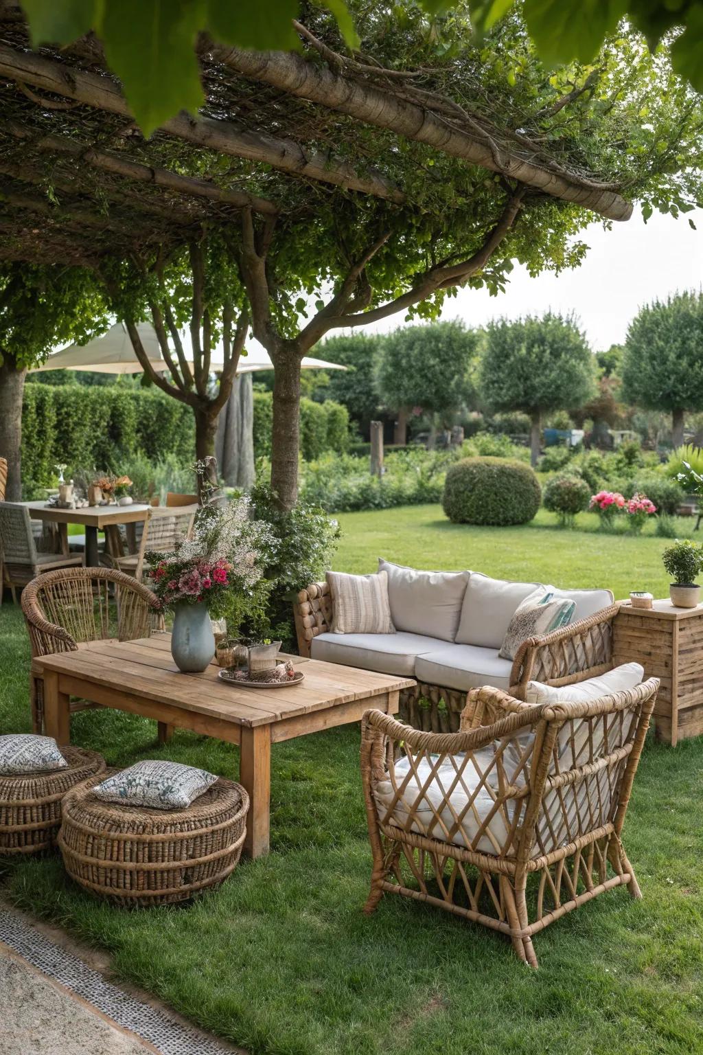 Natural materials like rattan and wood blend beautifully with tropical settings.