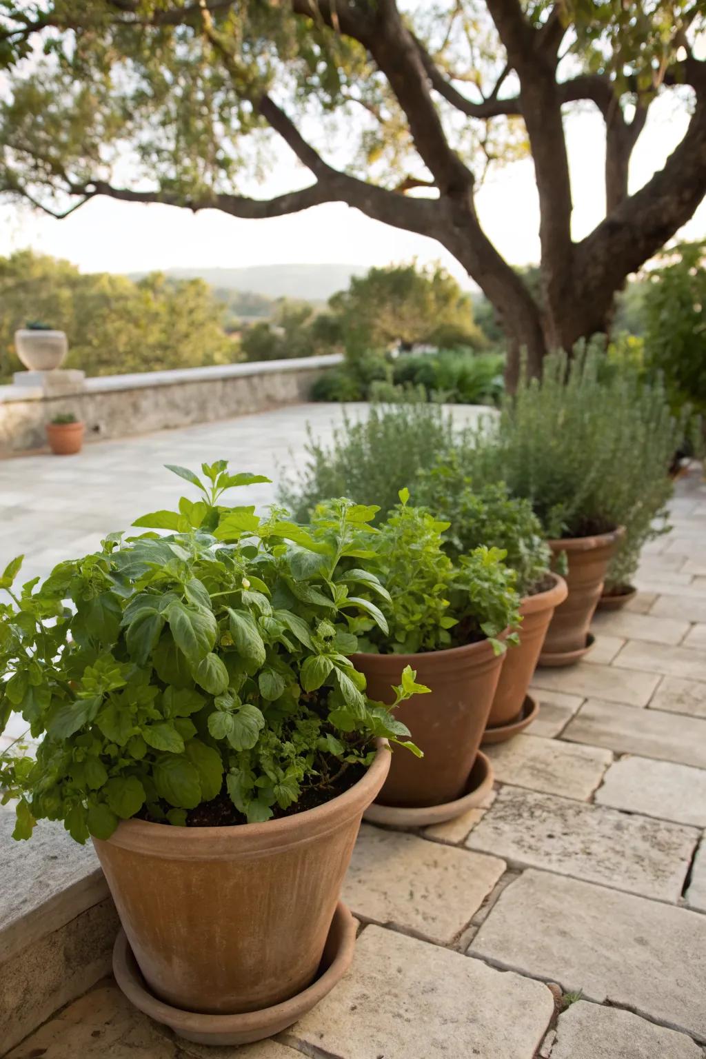 A mini herb garden brings fresh aromas to your patio.