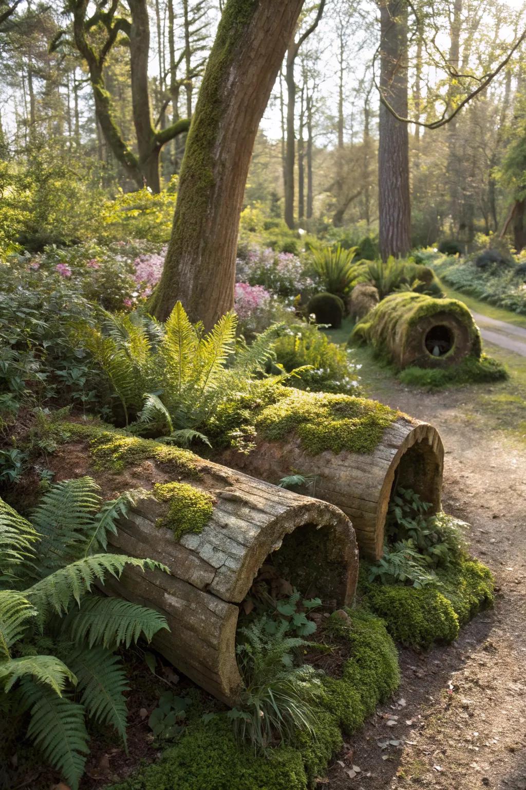 Logs provide a rustic and natural planting solution.