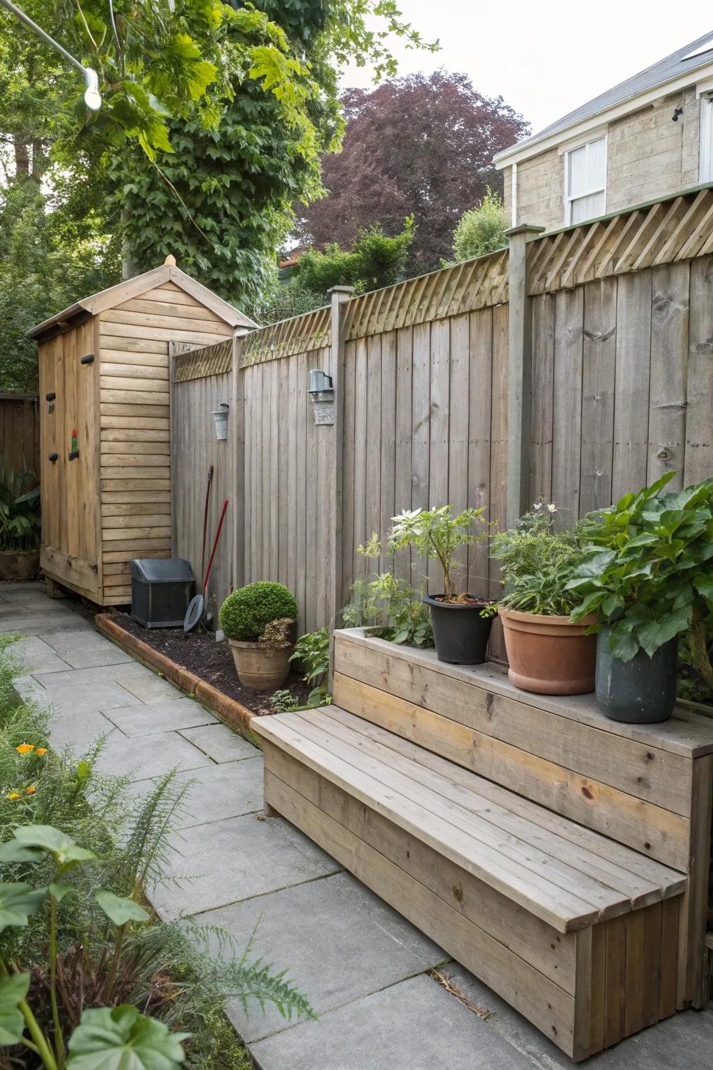 Integrated seating makes fences both functional and inviting.