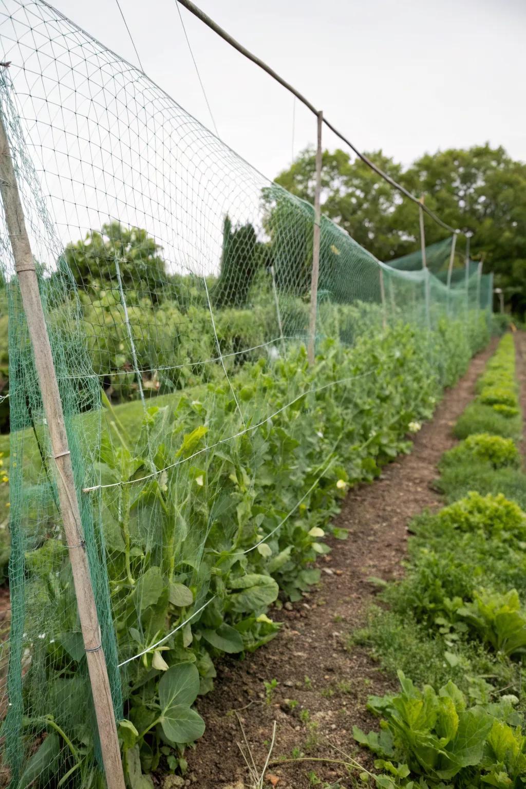 Netting gardens guide plants upward with ease.