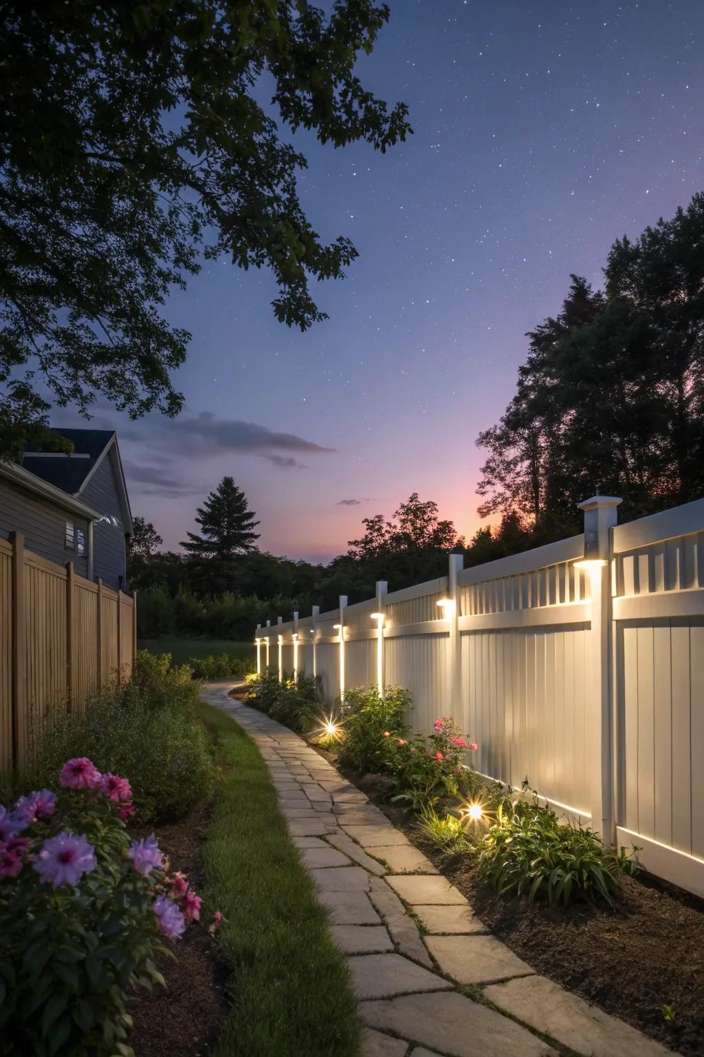 Enhance sophistication with a fence featuring integrated lighting.
