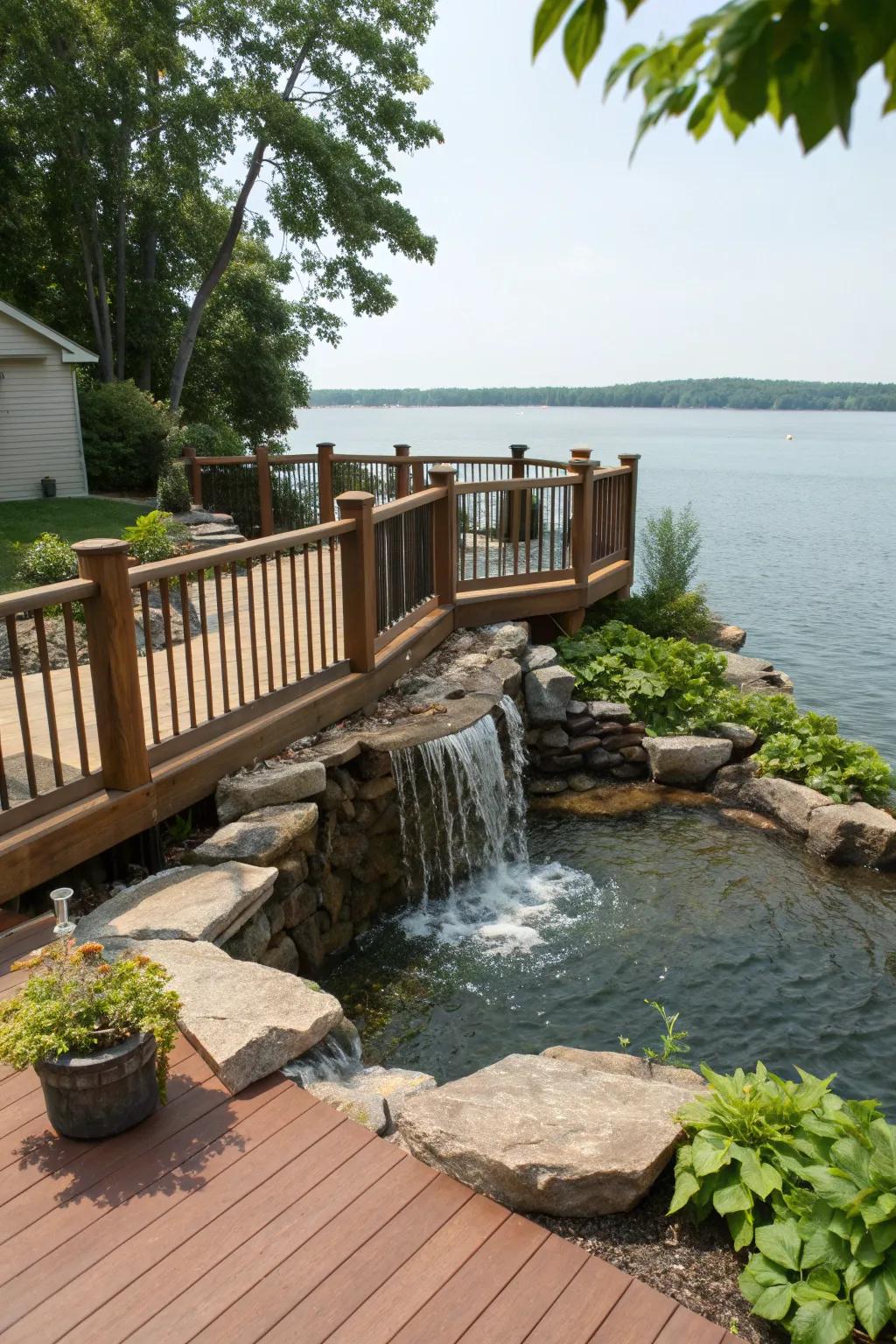 Enhance tranquility with a soothing water feature on your deck.