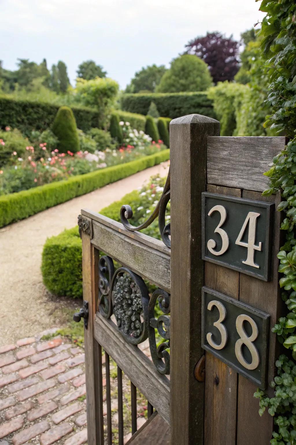 House numbers mounted on a welcoming gate.