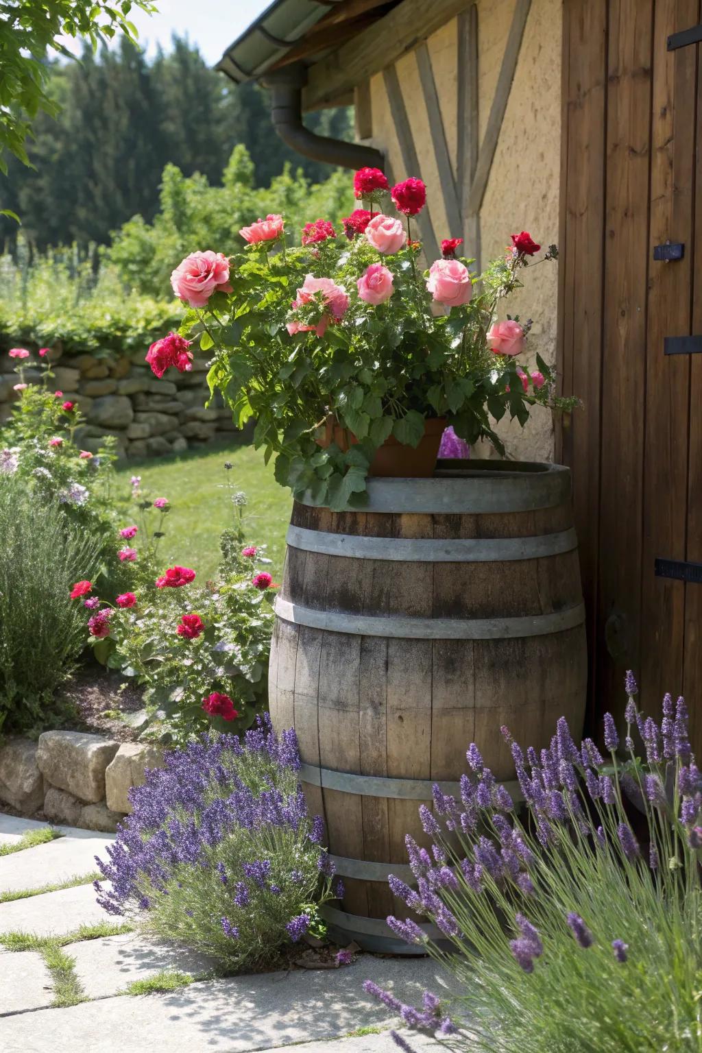Capture cottage garden charm with roses and lavender.