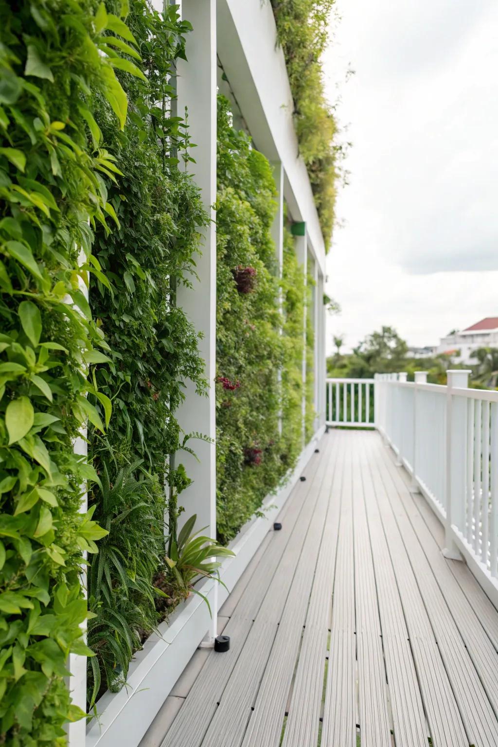 Vertical gardens add greenery and privacy.