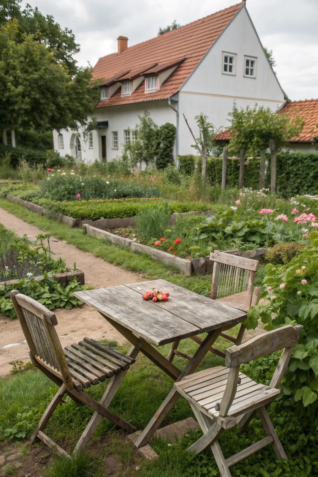 Vintage garden furniture adding nostalgia to the outdoor space.