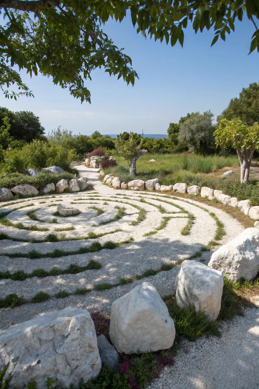 Find peace in a white marble labyrinth.