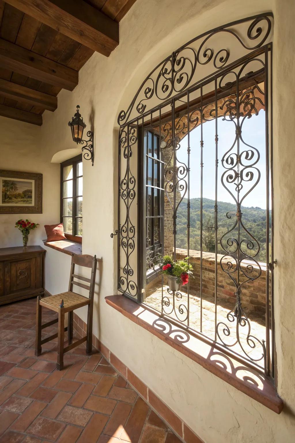 Wrought iron trims blend old-world charm with strength.