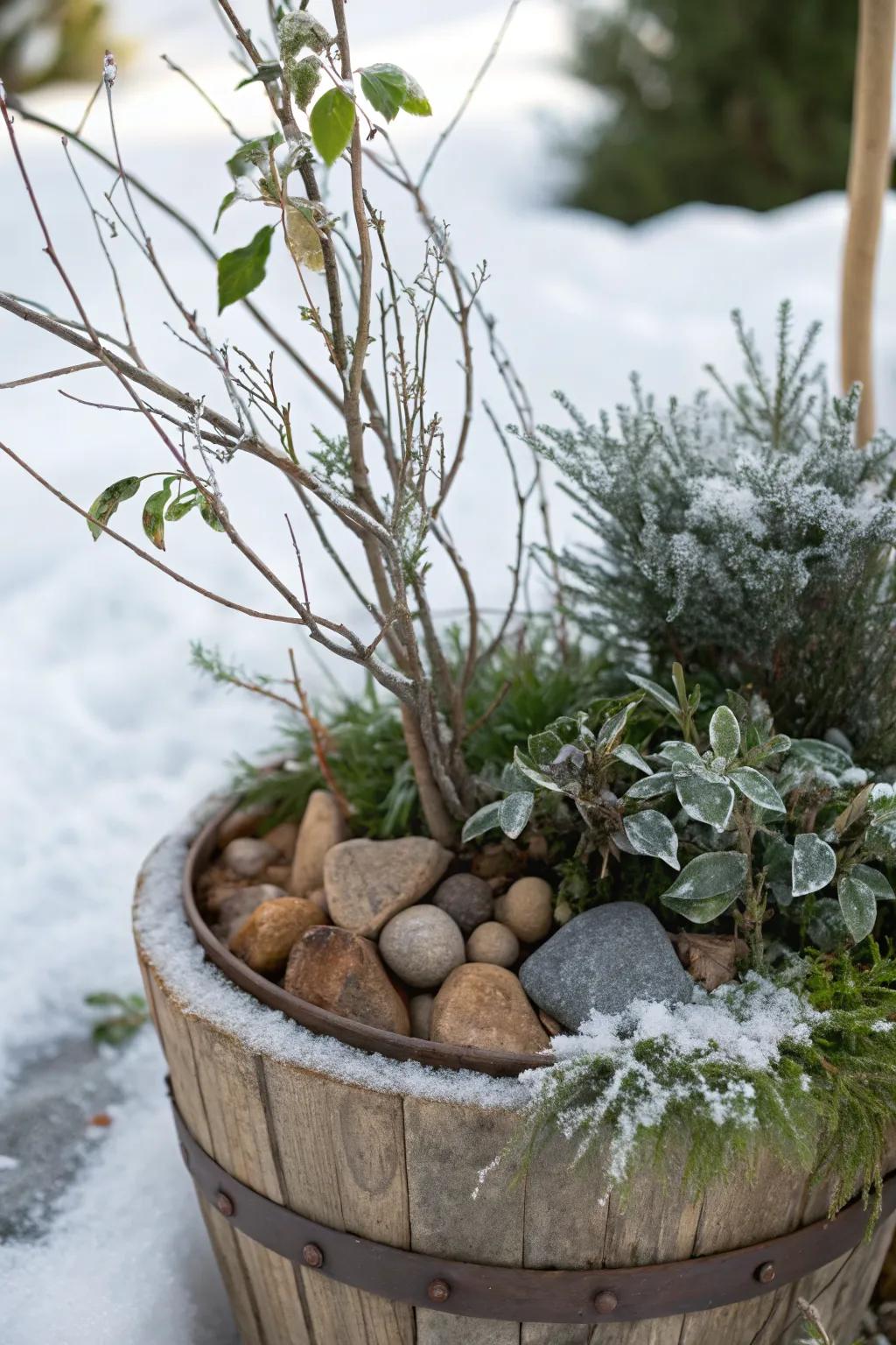 Natural materials create a serene and calming entrance.