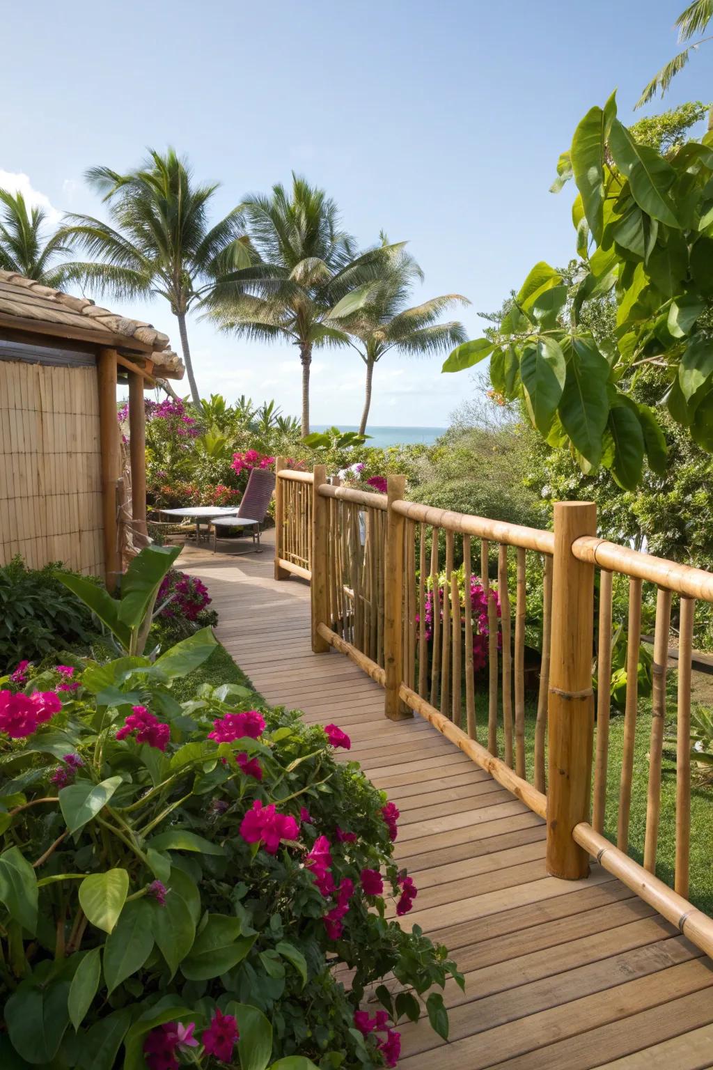 Bamboo railings offer an eco-friendly and exotic touch to decks.