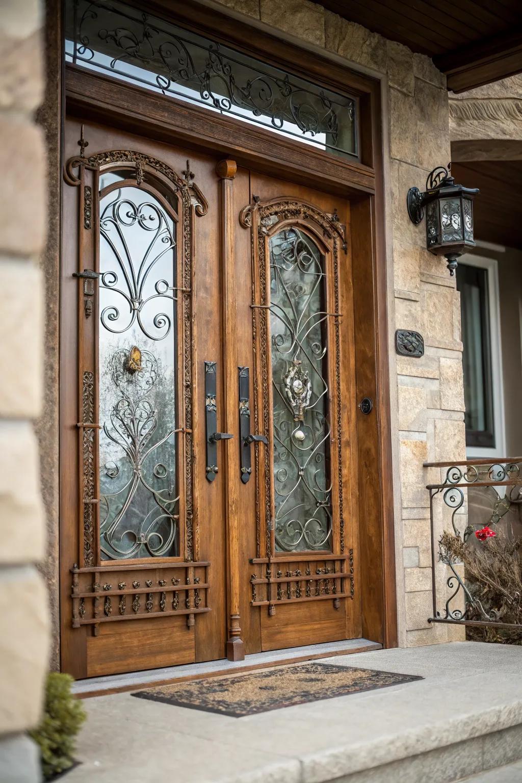 Mixed materials create a trendy and timeless wooden door.