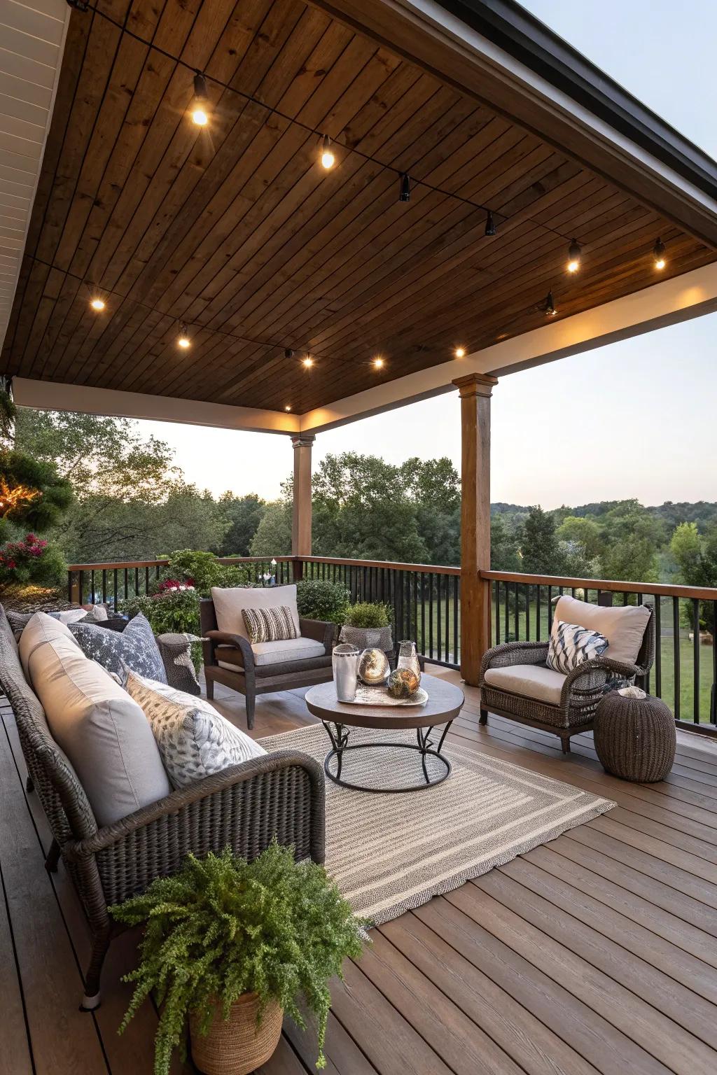 An underdeck oasis offers a cool retreat.