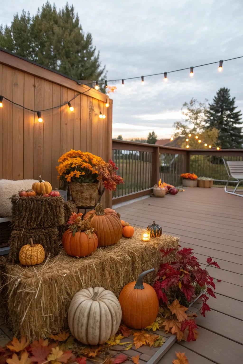 Seasonal decor changes on a 20x20 deck.