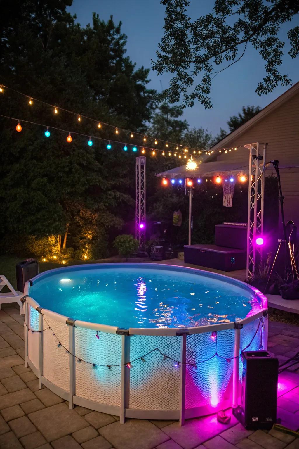 Ambient music and light shows transform your poolside into an entertainment hub.