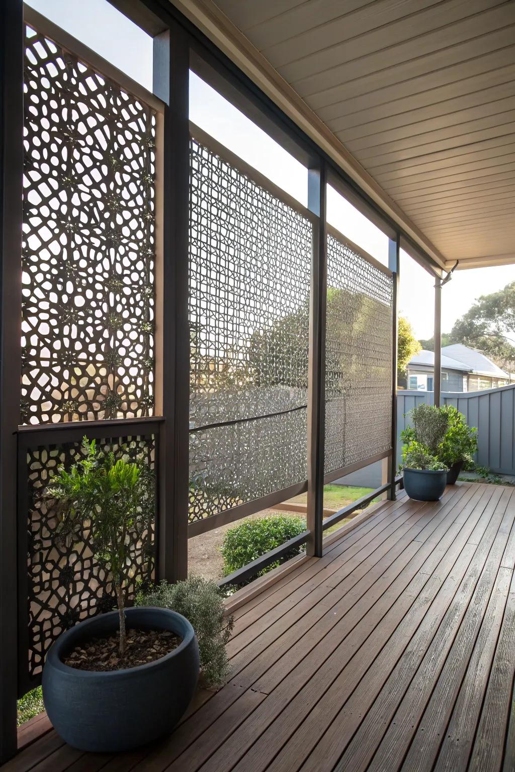 Perforated metal sheets add an industrial edge with unique patterns.