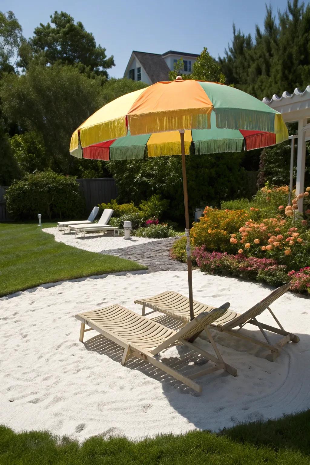Beach umbrellas offer shade and style.