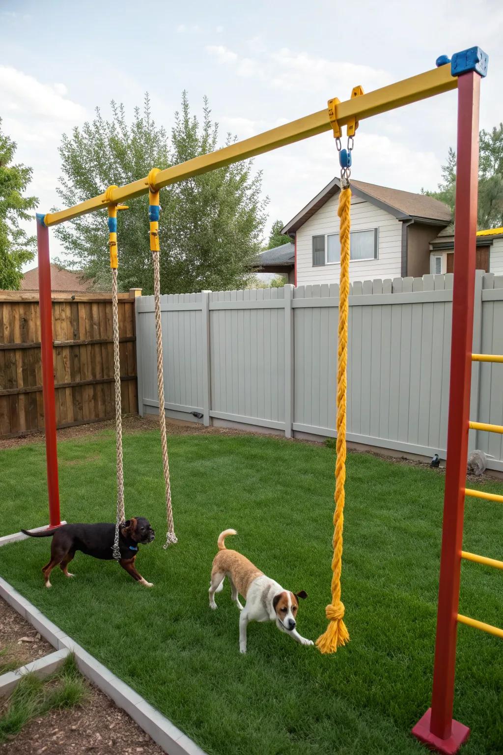 Rope climbing offers a fun physical challenge for active dogs.