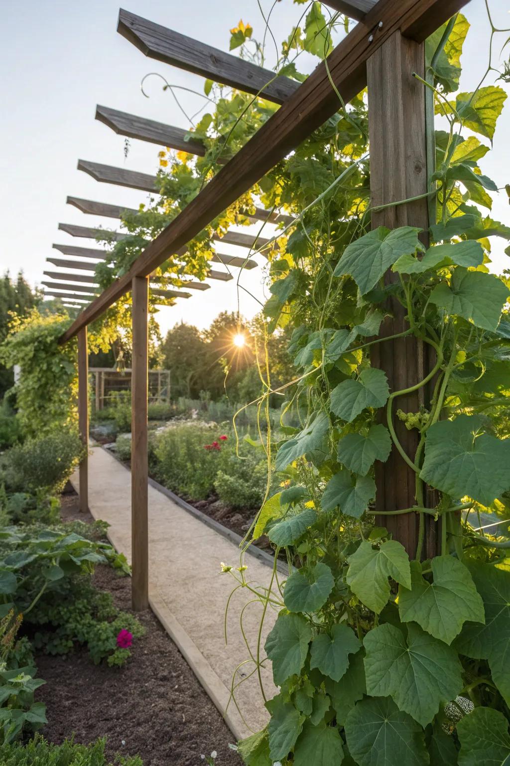 Luffa vines yielding natural sponges for sustainable living.
