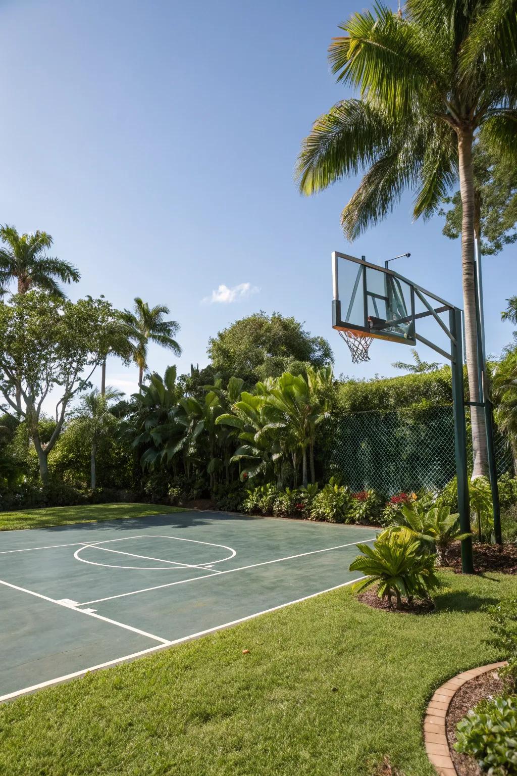 A sport court for basketball fun in a Florida backyard.