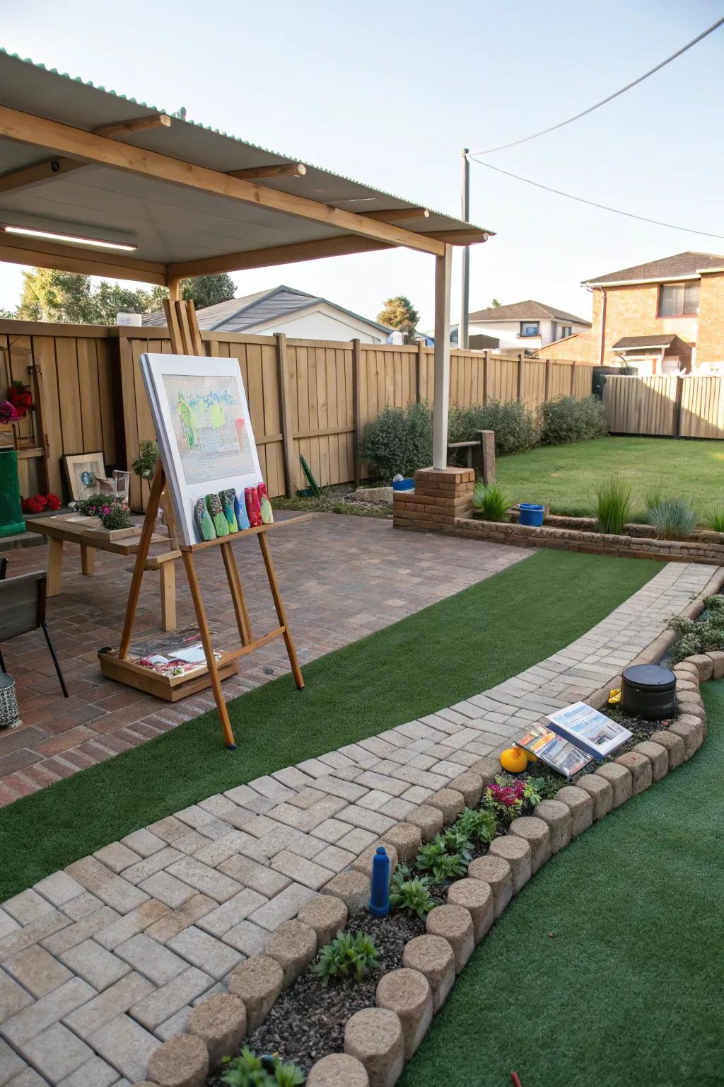 A turf and paver art space fosters creativity in the great outdoors.