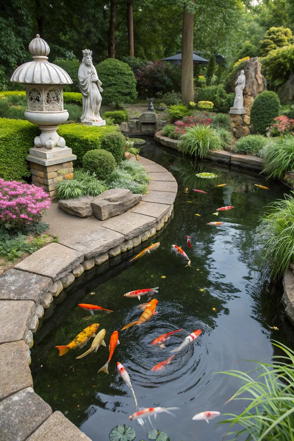 Statues add personality and artistic flair to your koi pond.
