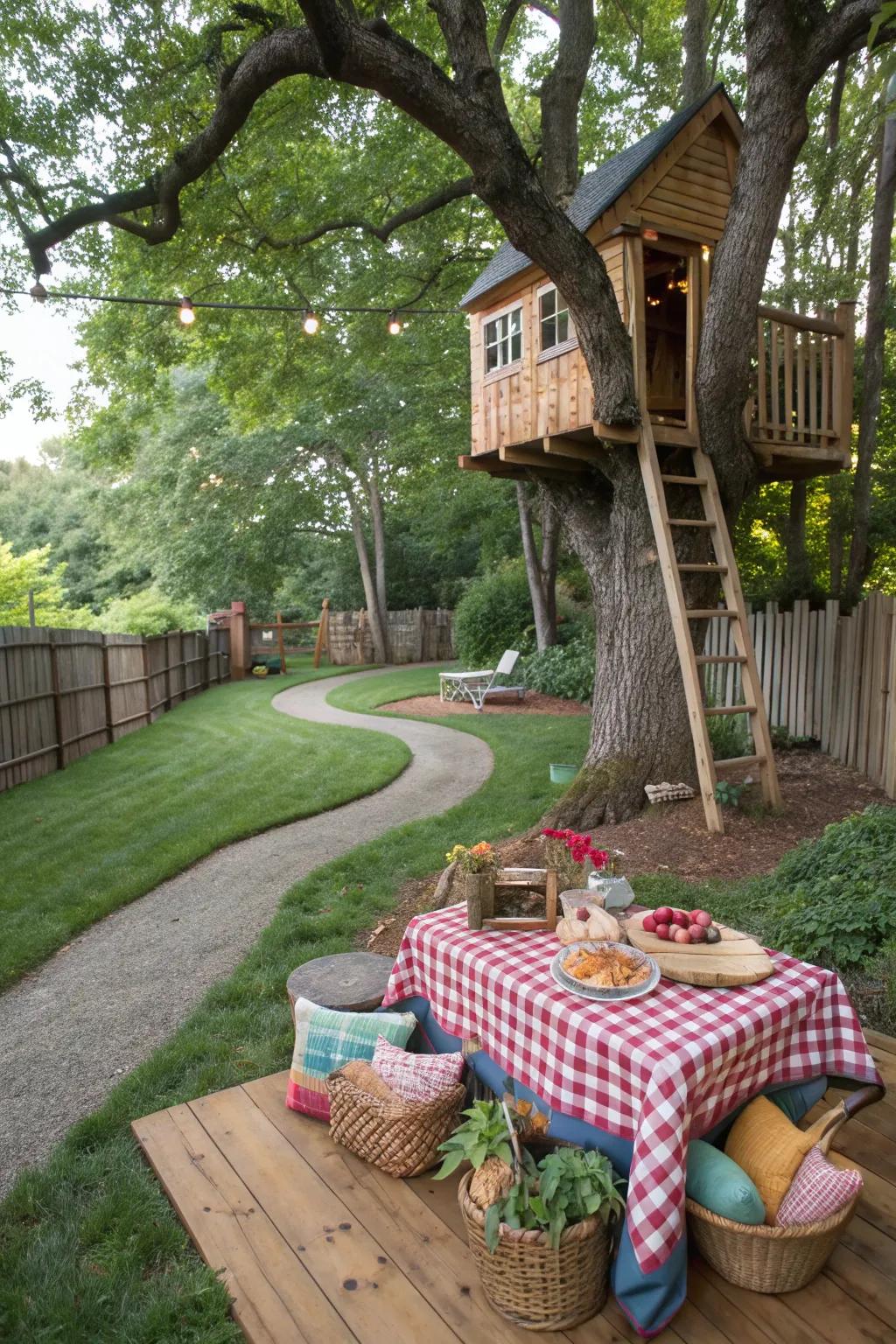 Experience your backyard picnic from a treehouse perch.