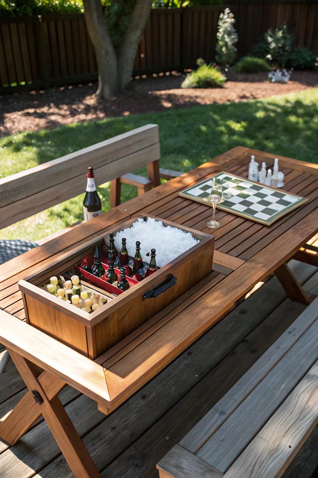 Elevate your backyard gatherings with a picnic table that combines style and entertainment.