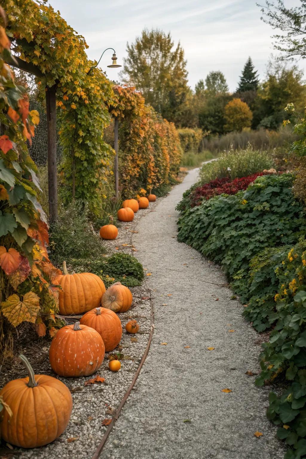 A pathway provides structure and guides visitors through your pumpkin patch.