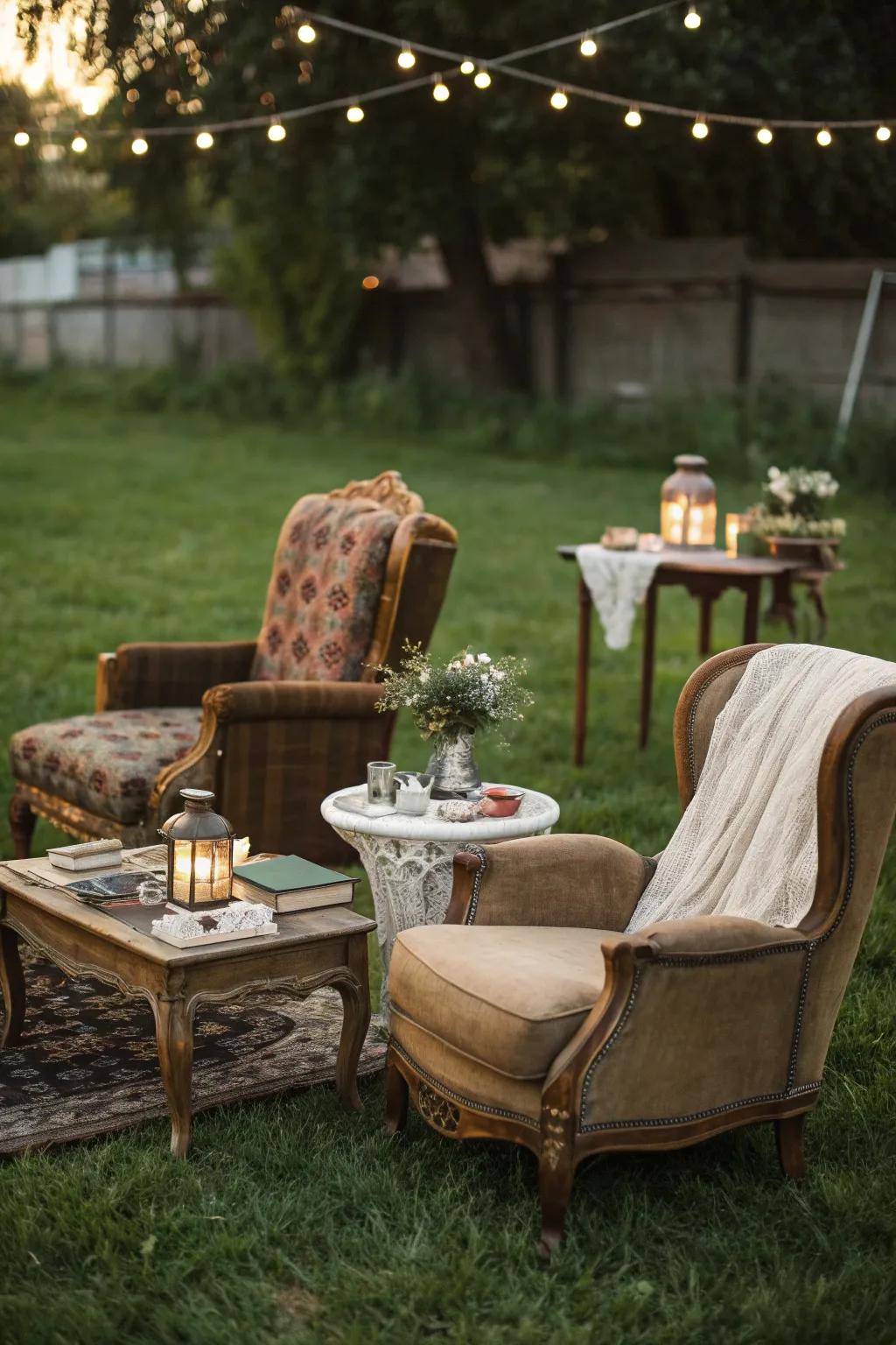 Vintage furniture adds charm and a touch of nostalgia.