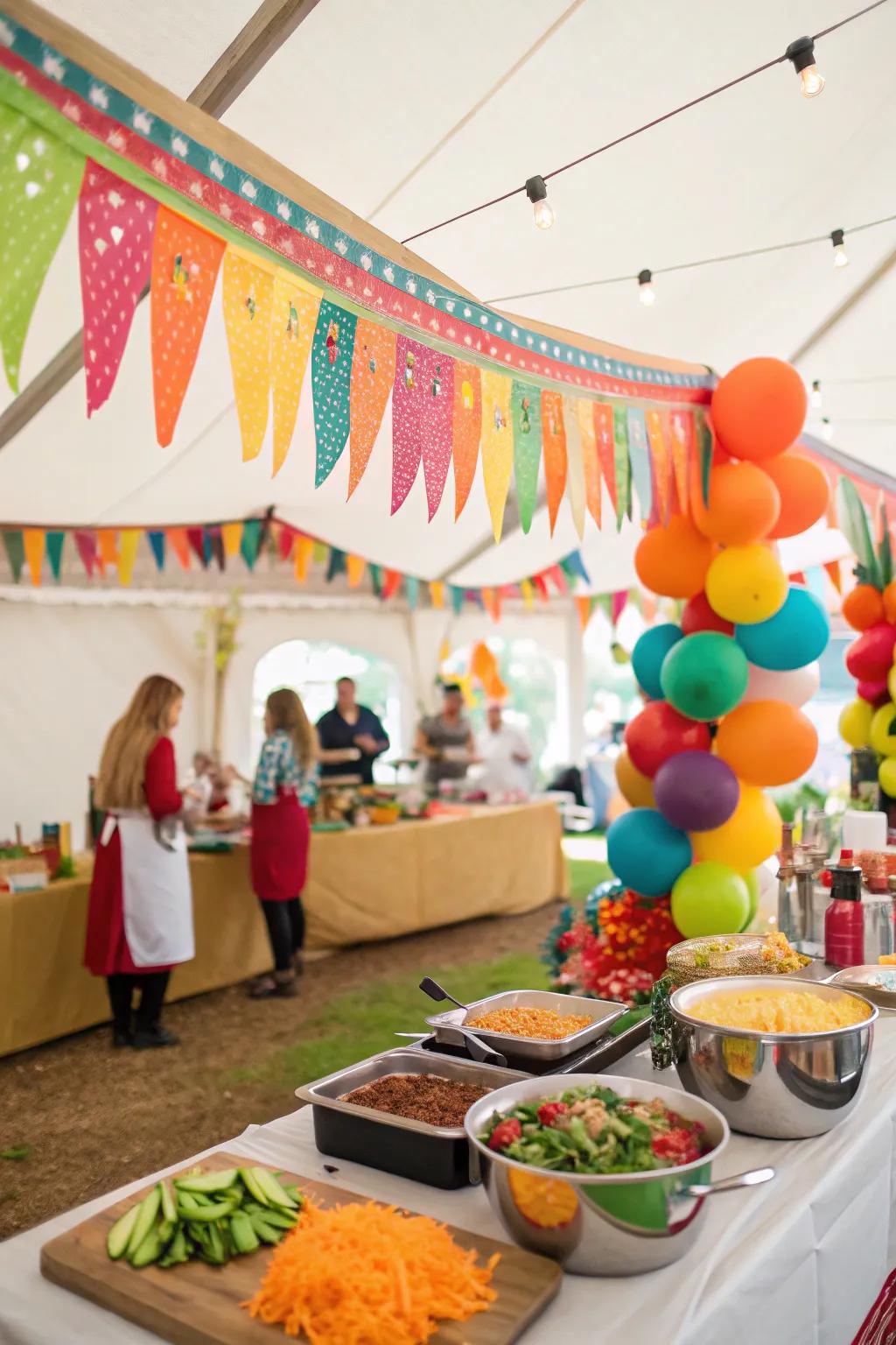 Celebrate with vibrant colors and flavors at a fiesta tent party.