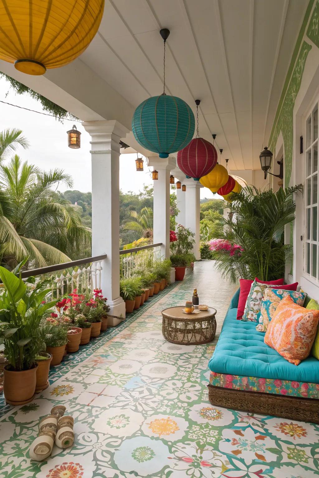 Floral tiles bring a vibrant and tropical paradise to your balcony.