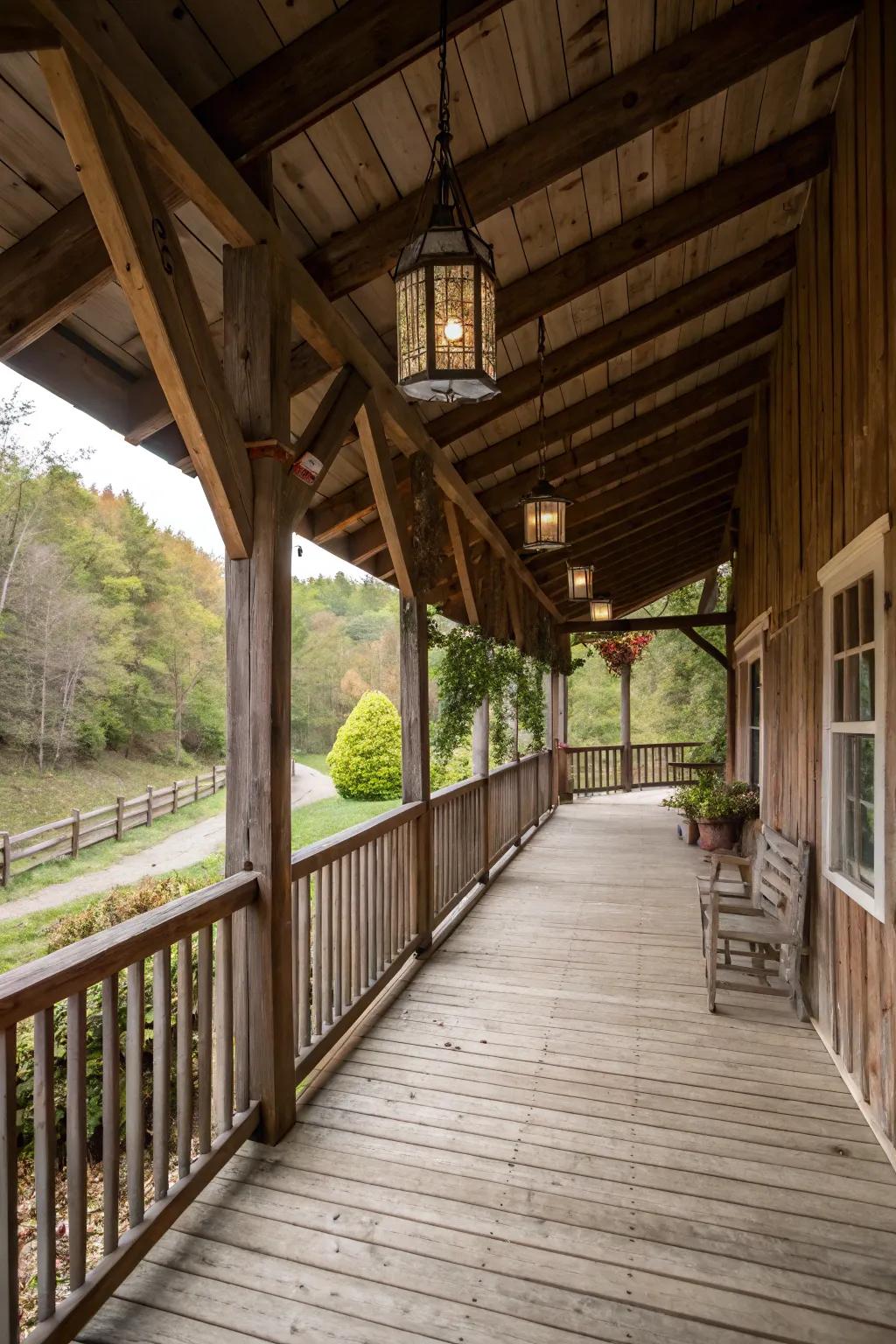 Barn porch with a wrap-around design, maximizing space and enhancing views.