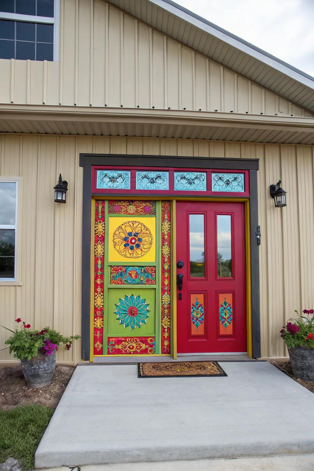 Vibrant colorful accents transform the entrance.