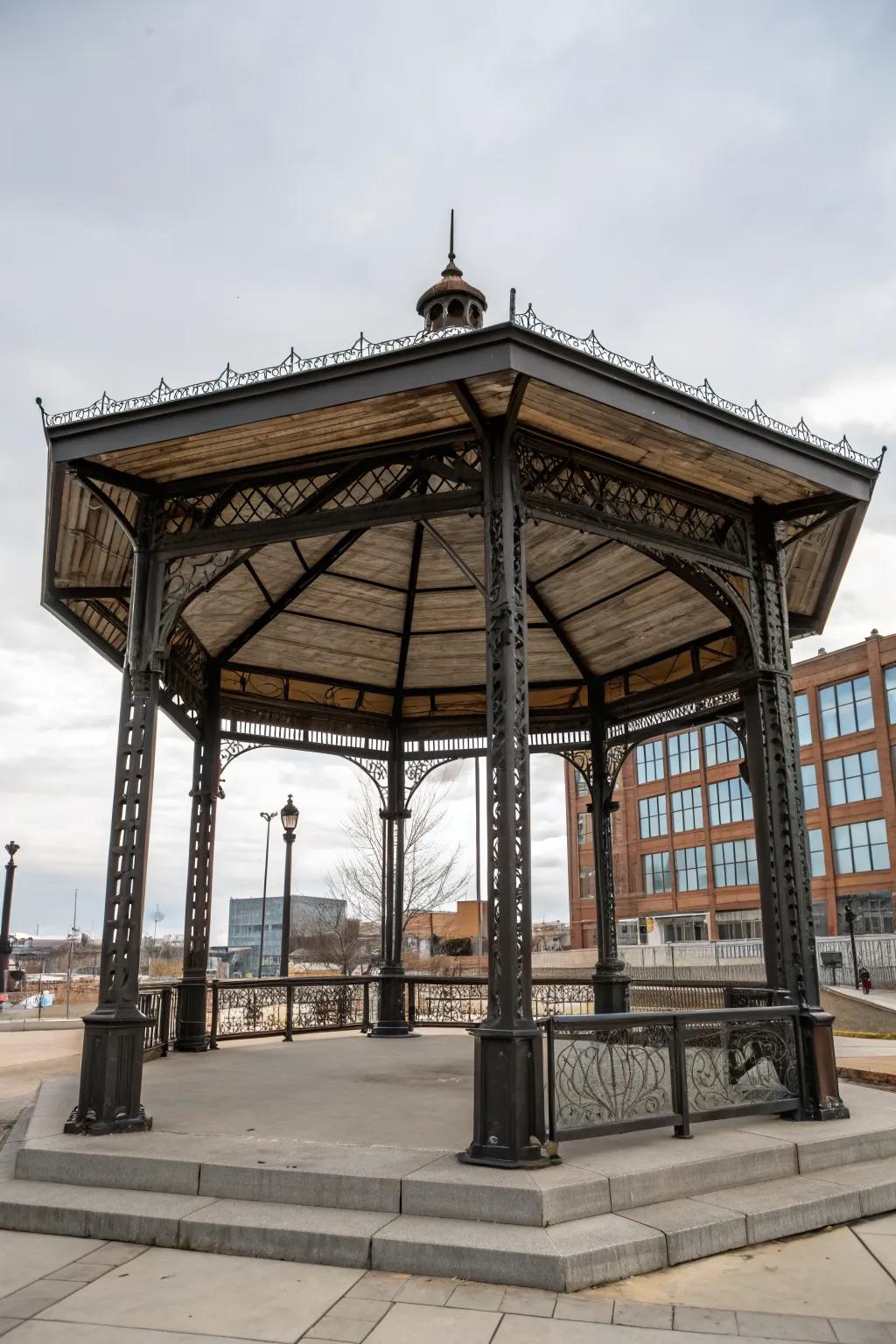 An industrial gazebo with a modern, edgy design.