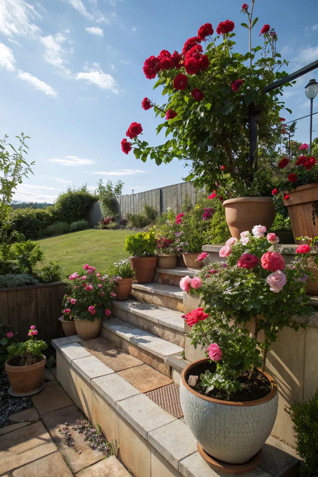 Layered terrace displays adding depth.