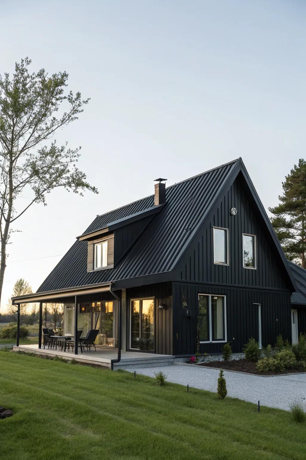 Sophisticated uniformity with a black roof and exterior.
