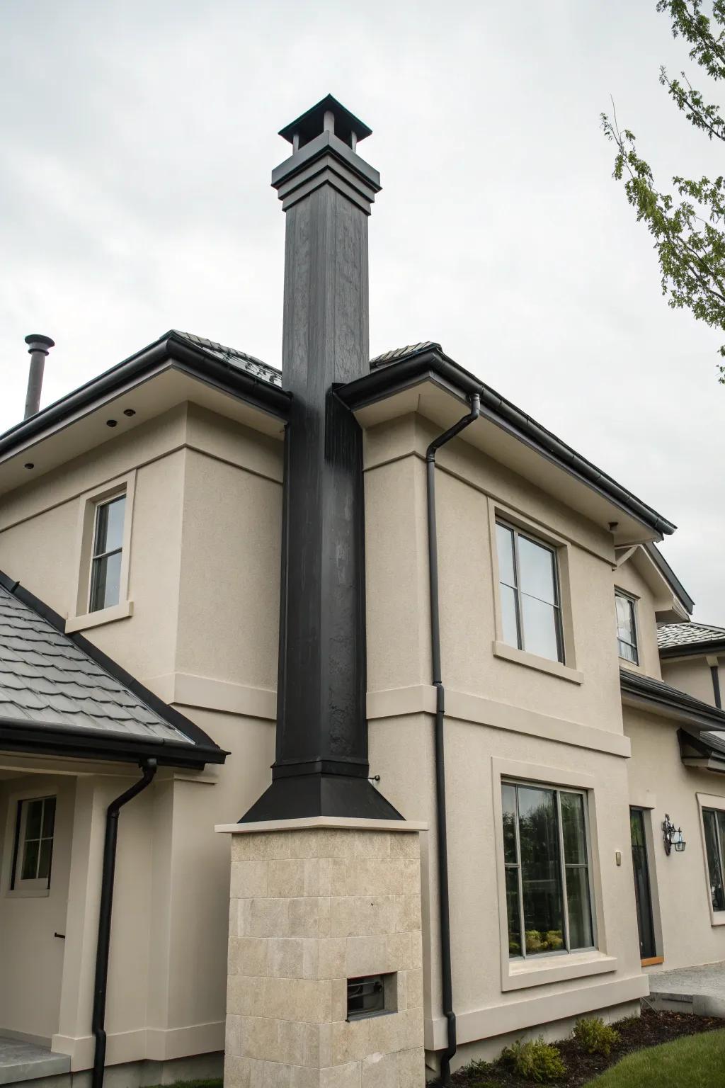 Neutral tones and a black chimney create a sophisticated look.