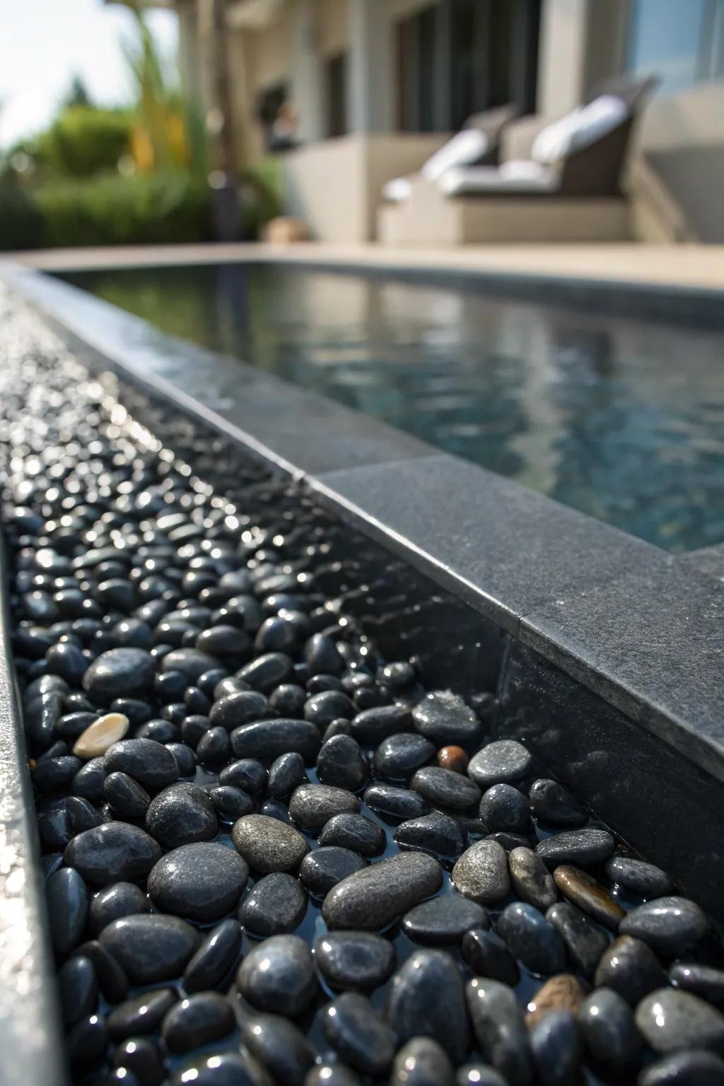 Black pebble finishes provide texture and a natural aesthetic.